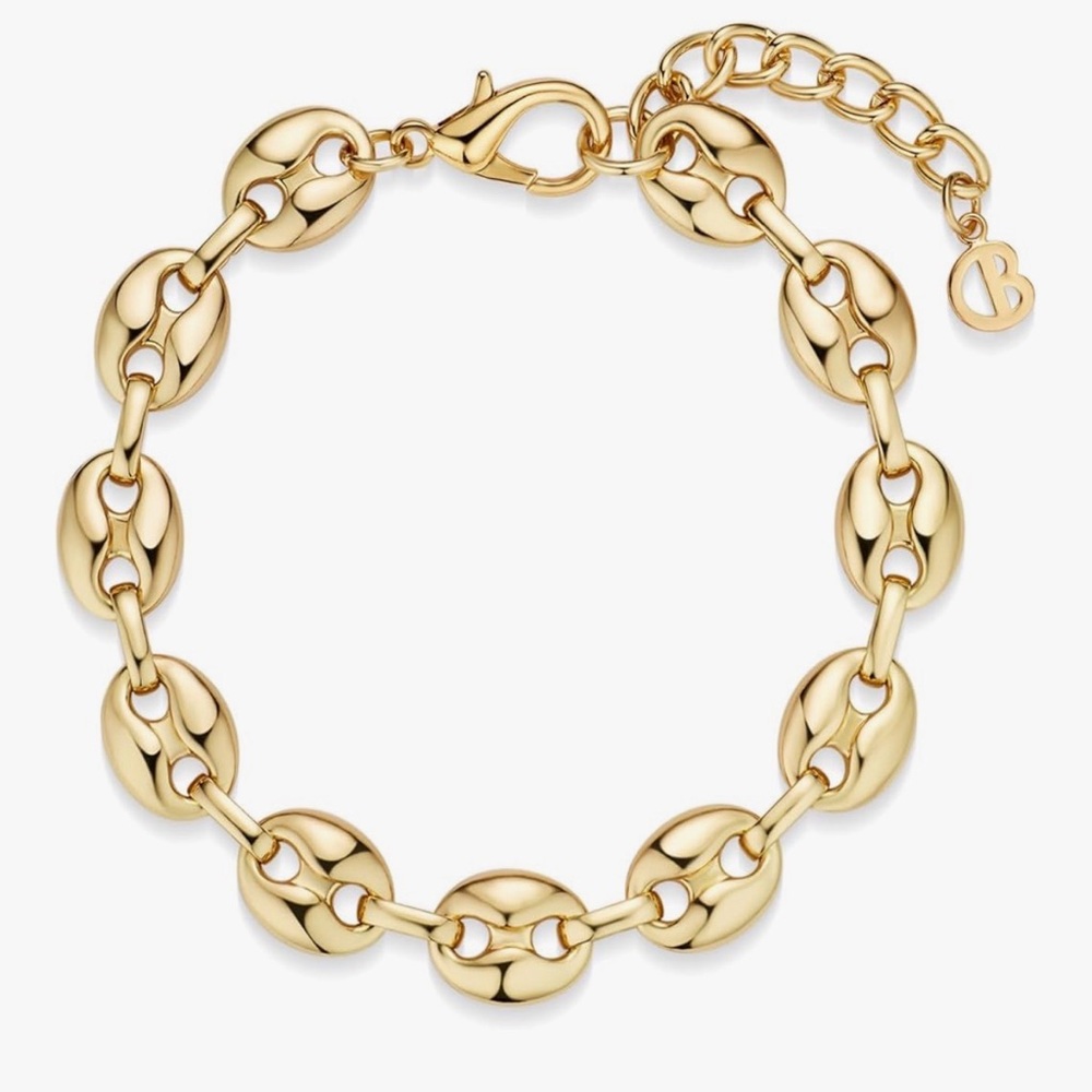 NEW 18K Gold & Sterling Silver Plated Coffee Bean Chunky Link Bracelet